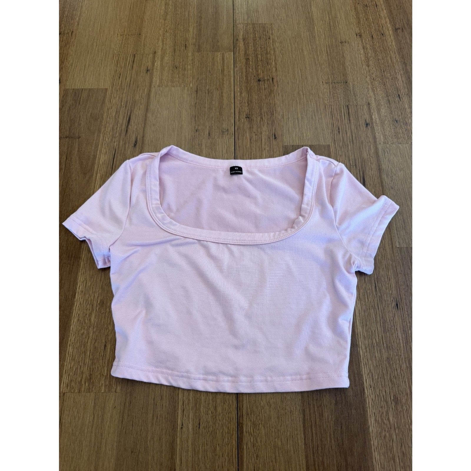 Light Pink Square-Neck Short Sleeve Crop Top XS Baby Pink