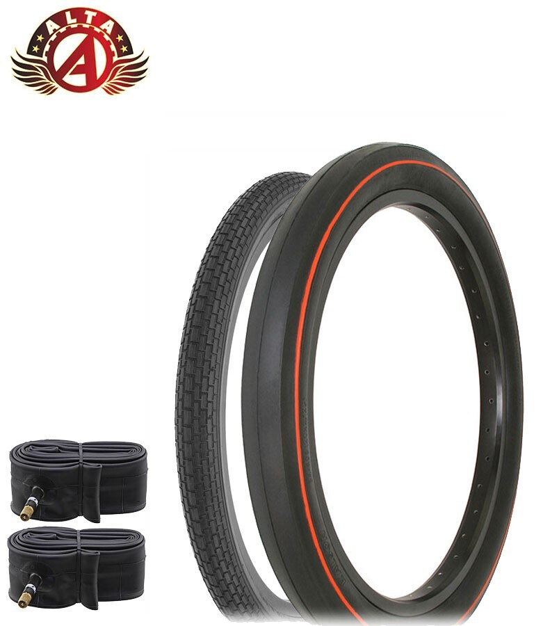 SCHWINN STYLE BRICK 20X 1.75 S2 & 20X 2.125 S2 WIDE SLICK RED LINE TIRE W/TUBES. SCHWINN STYLE BRICK 20X 1.75 S2 & 20X 2.125 S2 WIDE SLICK RED LINE TIRE W/TUBES.