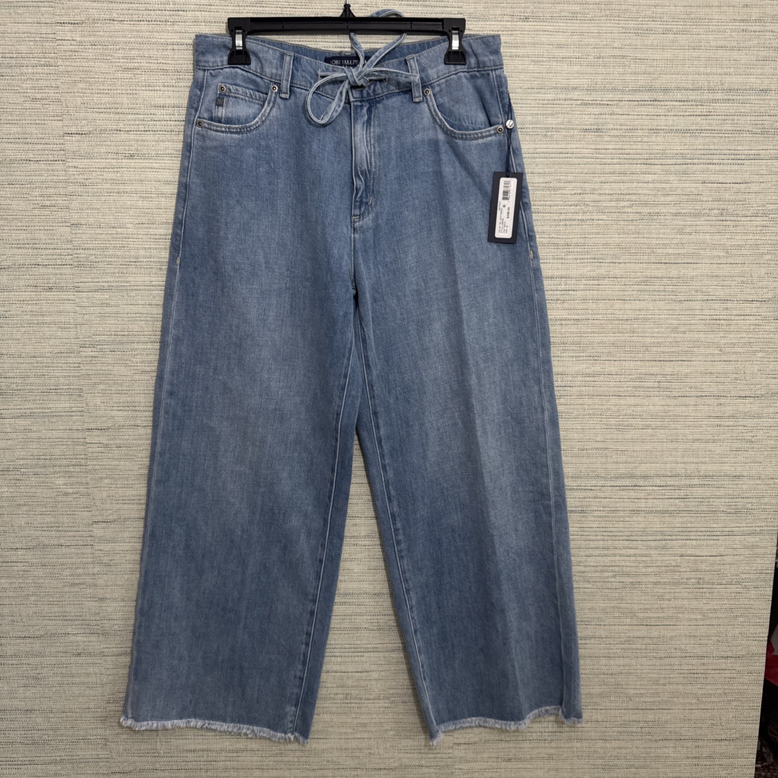 NWT Kobi Halperin Kim Pant Womens Wide Leg Drawstring Raw Hem Denim Jeans 28