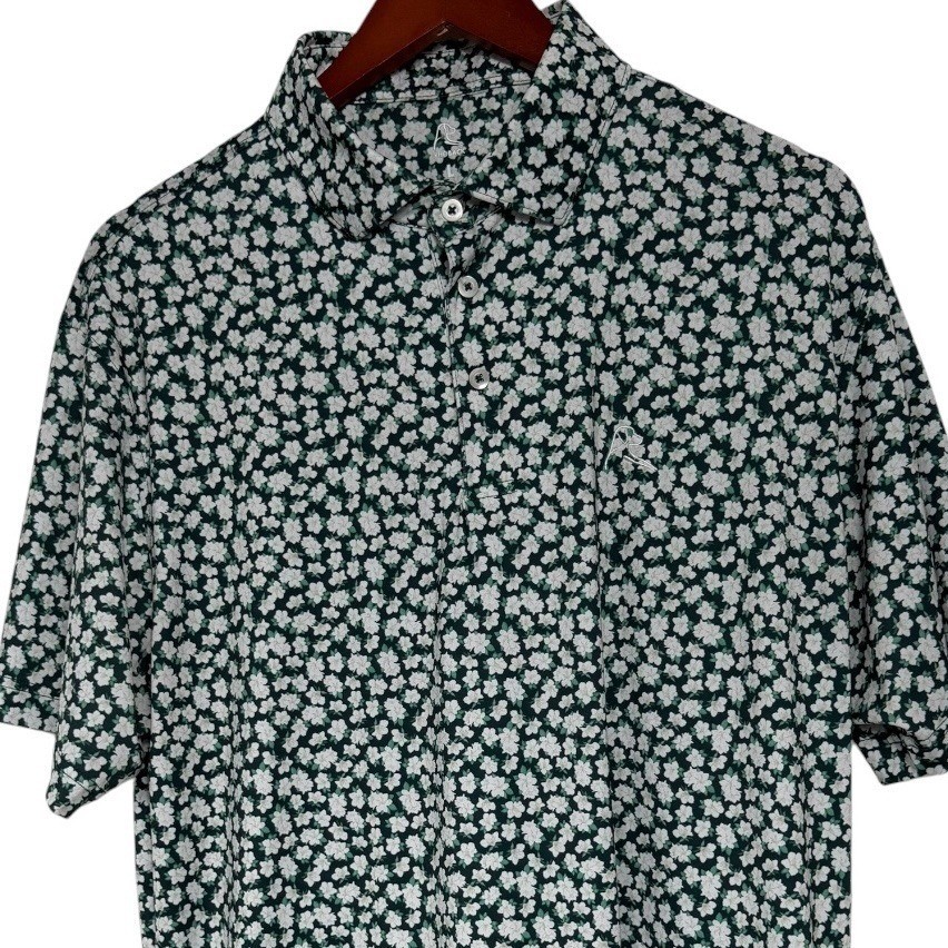 Rhoback Mens Performance Polo Shirt Large Green White Floral Golf Short Sleeve Rhoback Mens Performance Polo Shirt Large Green White Floral Golf Short Sleeve