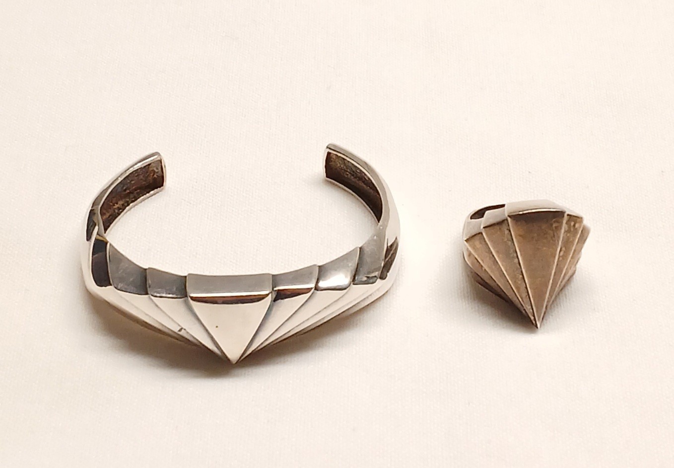 Vintage Charles Krypell Sterling Silver 925 Modernist Cuff Bracelet & Ring Set