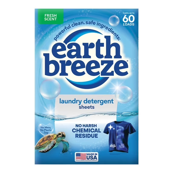 Earth Breeze Laundry Detergent Sheets Fresh Scent 60 Loads