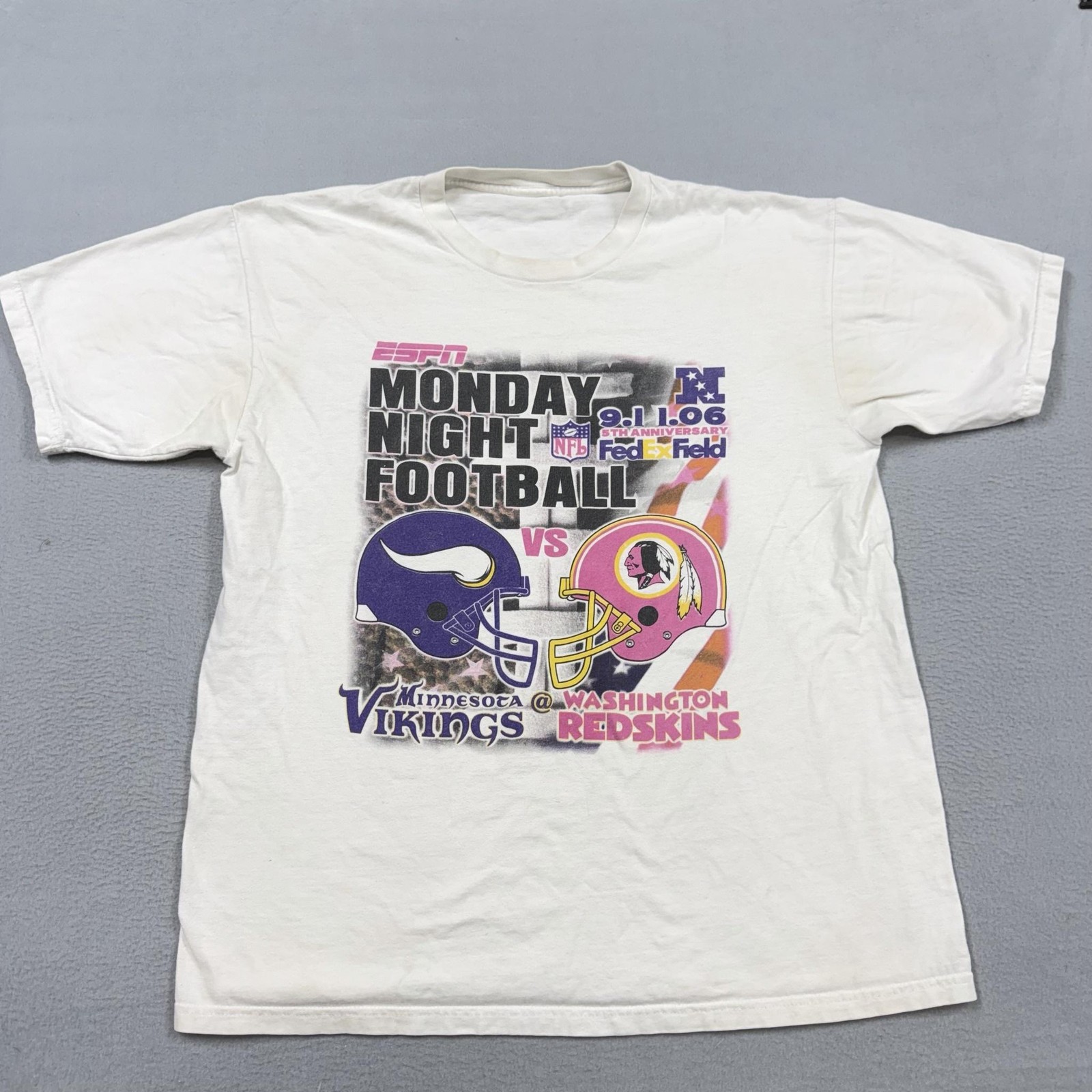 Vintage Monday Night Football Shirt Mens Large White Vikings Redskins 2006 Tee