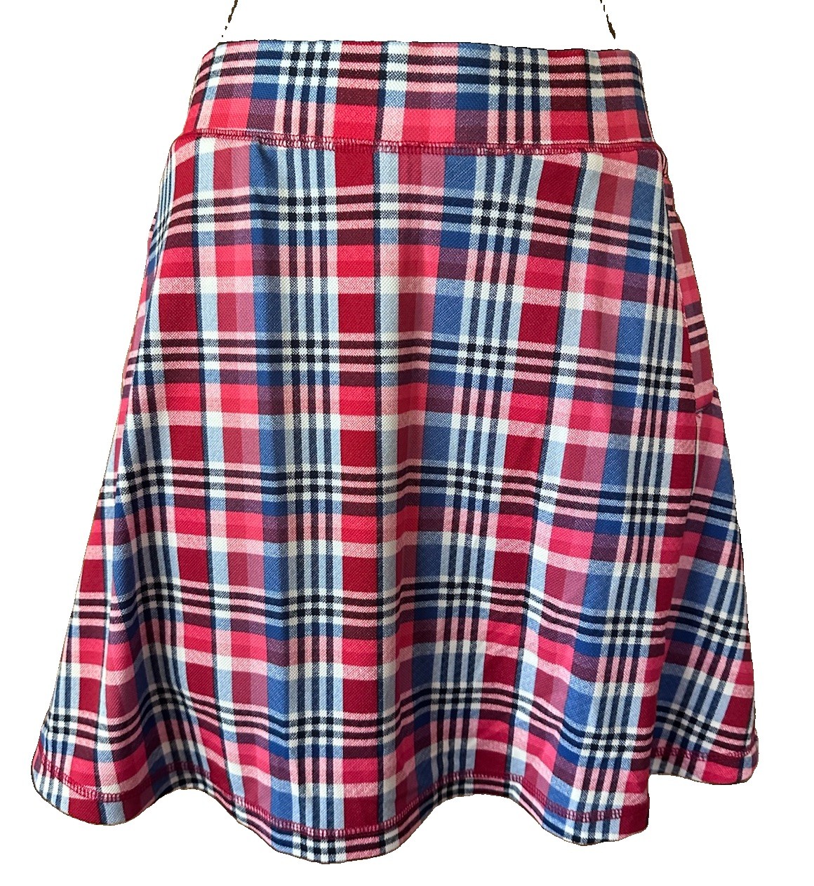 NWT T by TALBOTS Plaid Performance Skort Red White Blue Golf Tennis Pull On MED