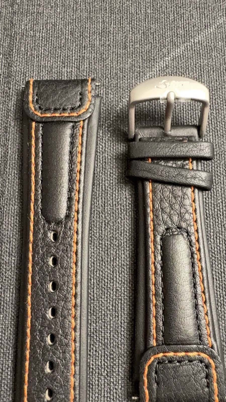 Sinn 22mm Pilot Style Black Cowhide Strap Orange Stitching Medium New