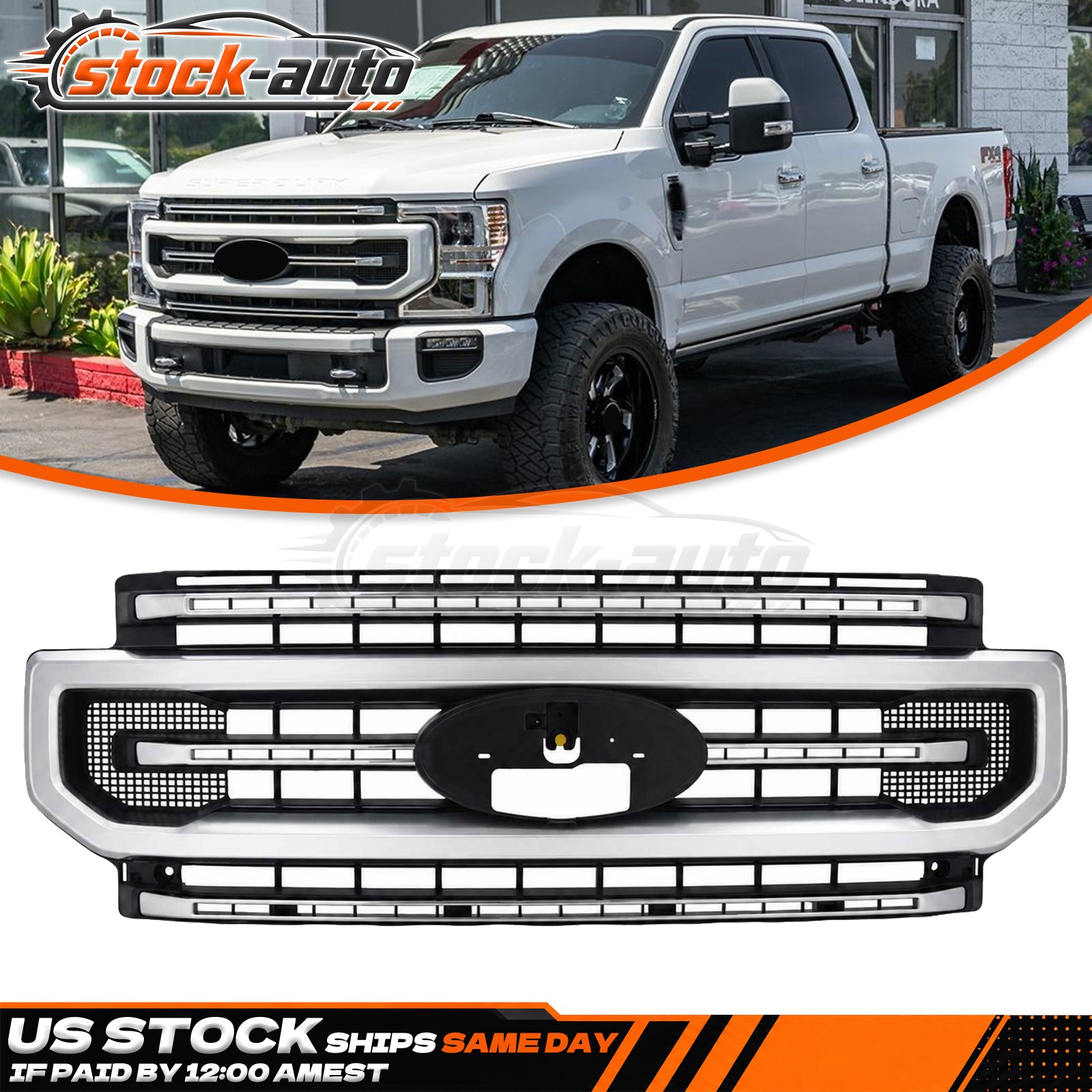 Satin Aluminum Front Grille For 2020-2022 Ford F250 F350 Super Duty Platinum