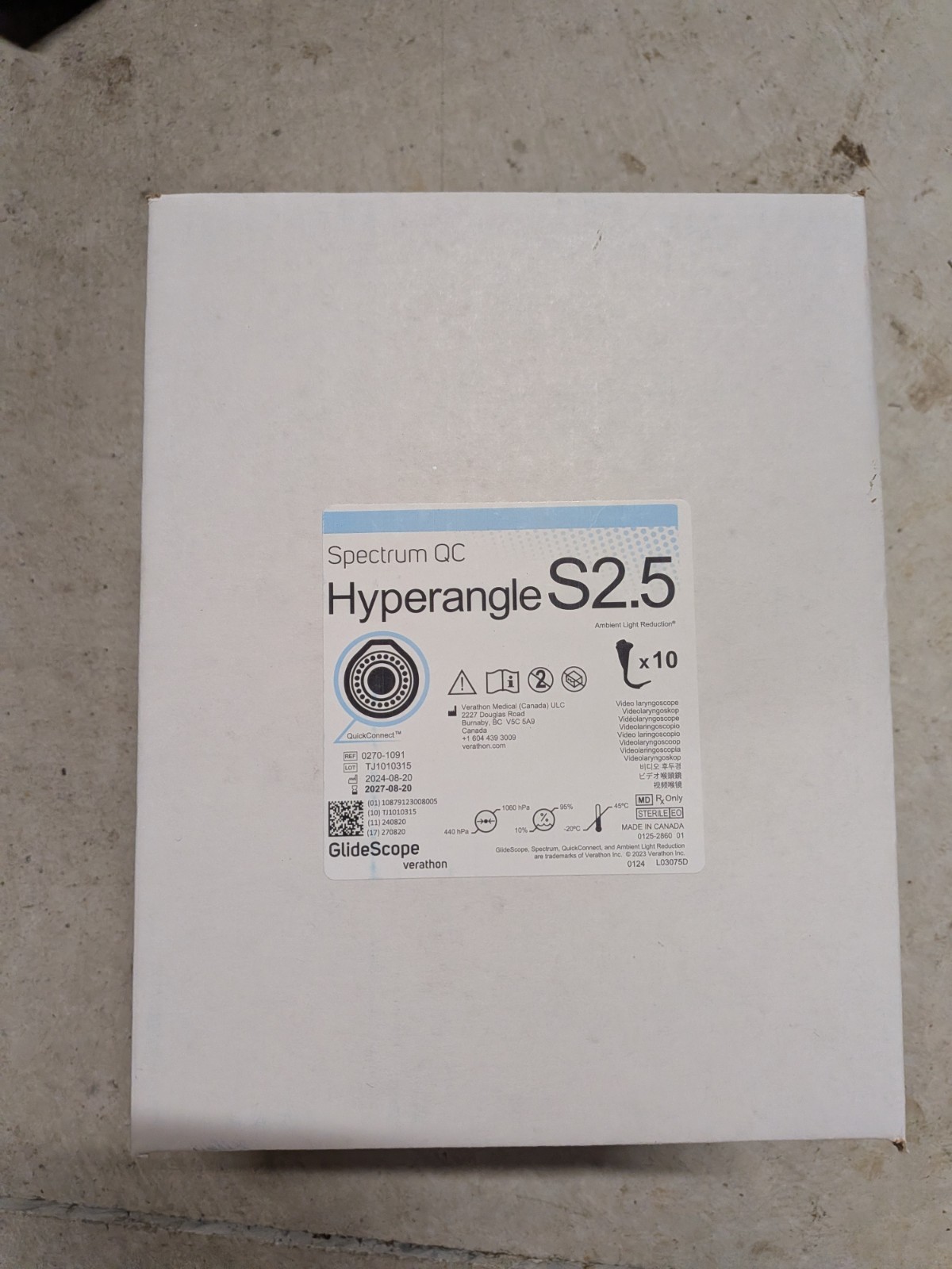 Verathon GlideScope Spectrum QC QuickConnect, Hyperangle S2.5 - pack x10 Verathon GlideScope Spectrum QC QuickConnect, Hyperangle S2.5 - pack x10