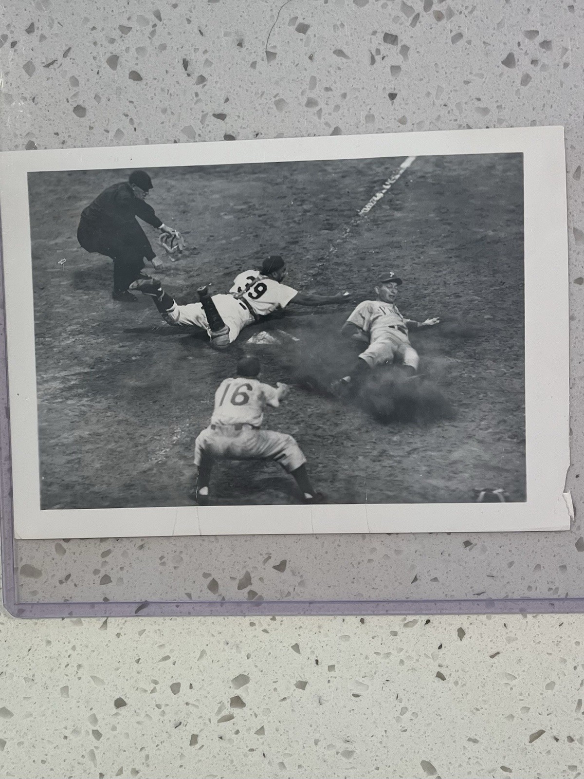 1953 Original Press Photo w Roy Campanella Tagging Out Eddie Waitkus