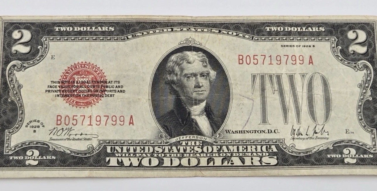 1928B $2 Two Dollar Red Seal United States Note Legal Tender KEY Fr 1503 1928-B