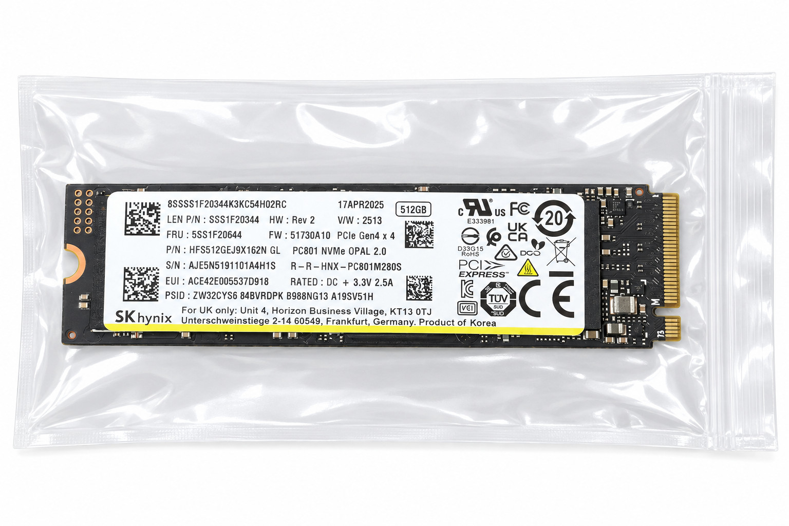 NEW SK Hynix M.2 NVMe 512GB 2280 PCIe Gen 4 SSD | 5,000 MB/s| 5ss1f20644