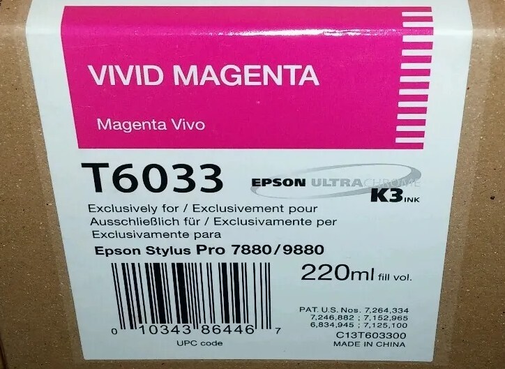 03-2023 NEW GENUINE EPSON T6033 VIVID MAGENTA 220ml INK STYLUS 7880 9880 T603300