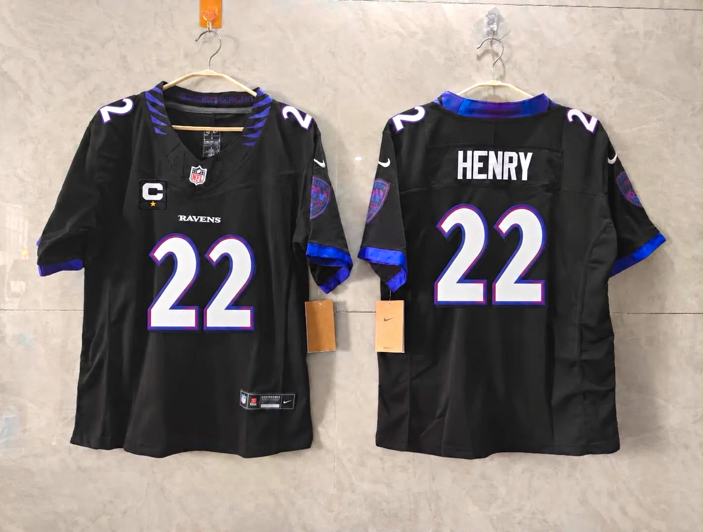 Nike Baltimore Ravens Derrick Henry #22 in game jersey all colors with C patch