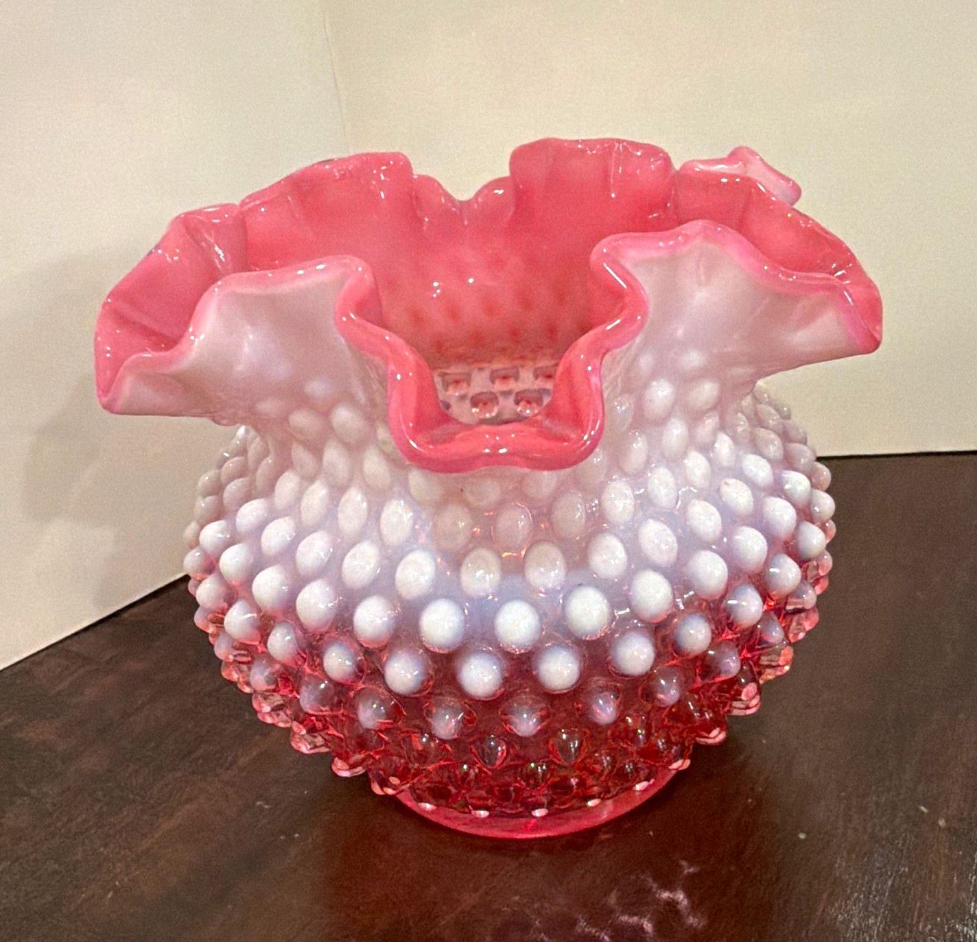 Vintage Fenton Cranberry Opalescent Hobnail Ruffled Rose Bowl Vase #3850 - Pre-L Vintage Fenton Cranberry Opalescent Hobnail Ruffled Rose Bowl Vase #3850 - Pre-L