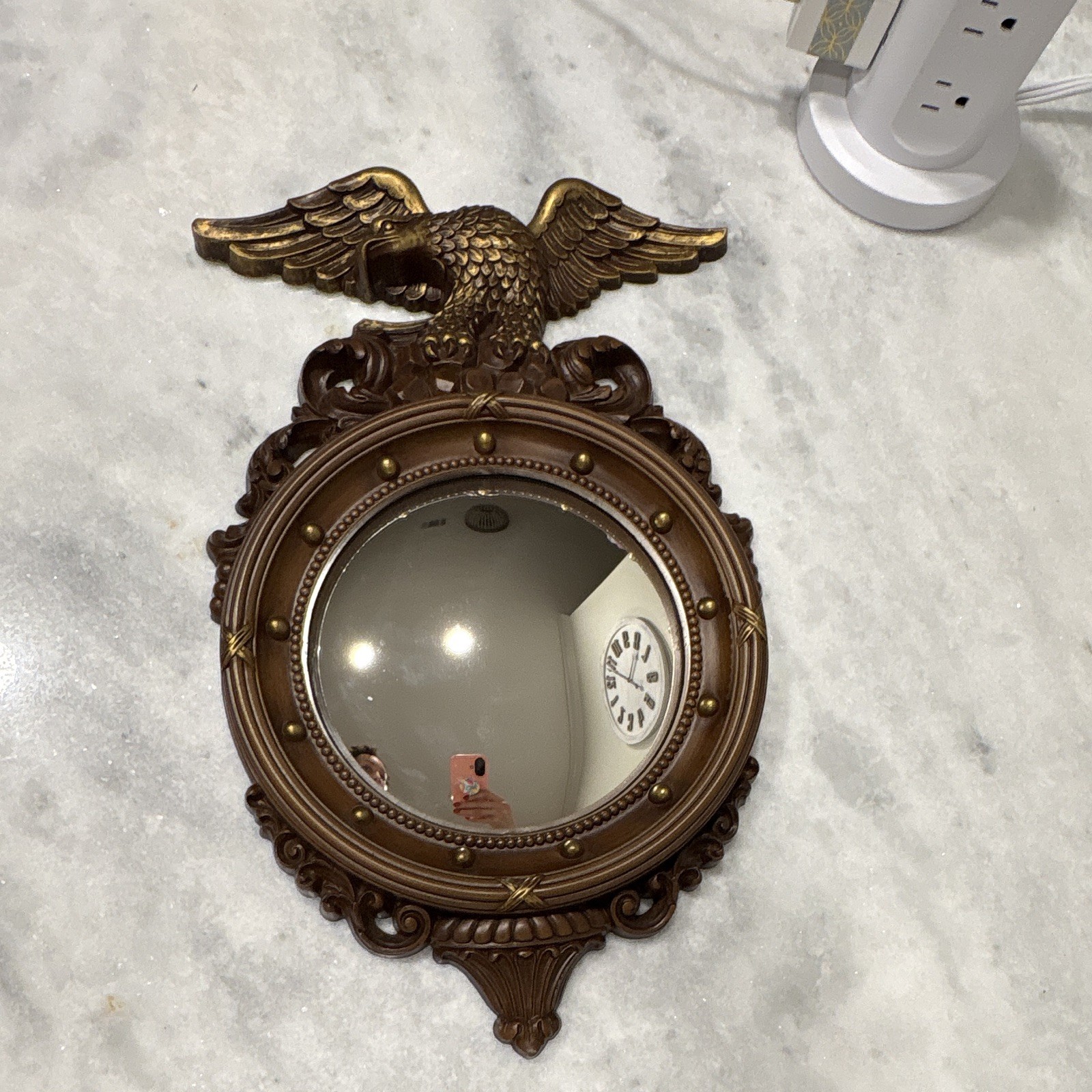 Syroco Vintage Wood Federal Eagle Bullseye Convex Mirror