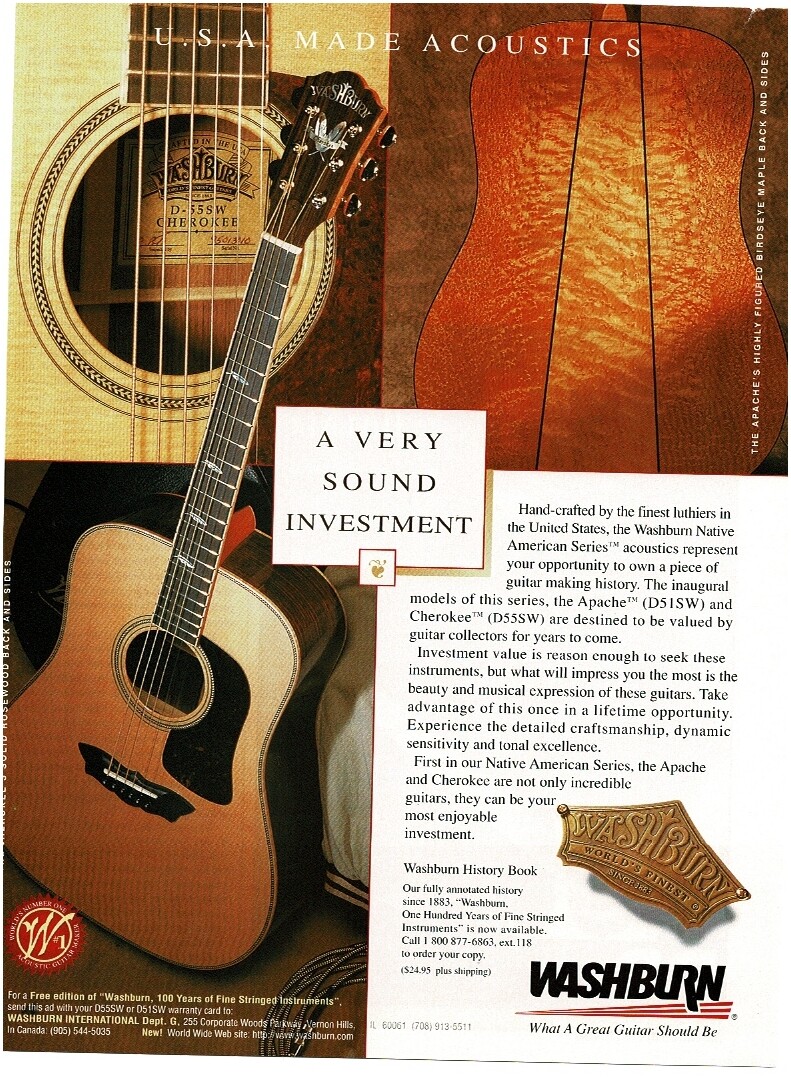 1995 WASHBURN Cherokee Acoustic Guitar Vintage print ad 