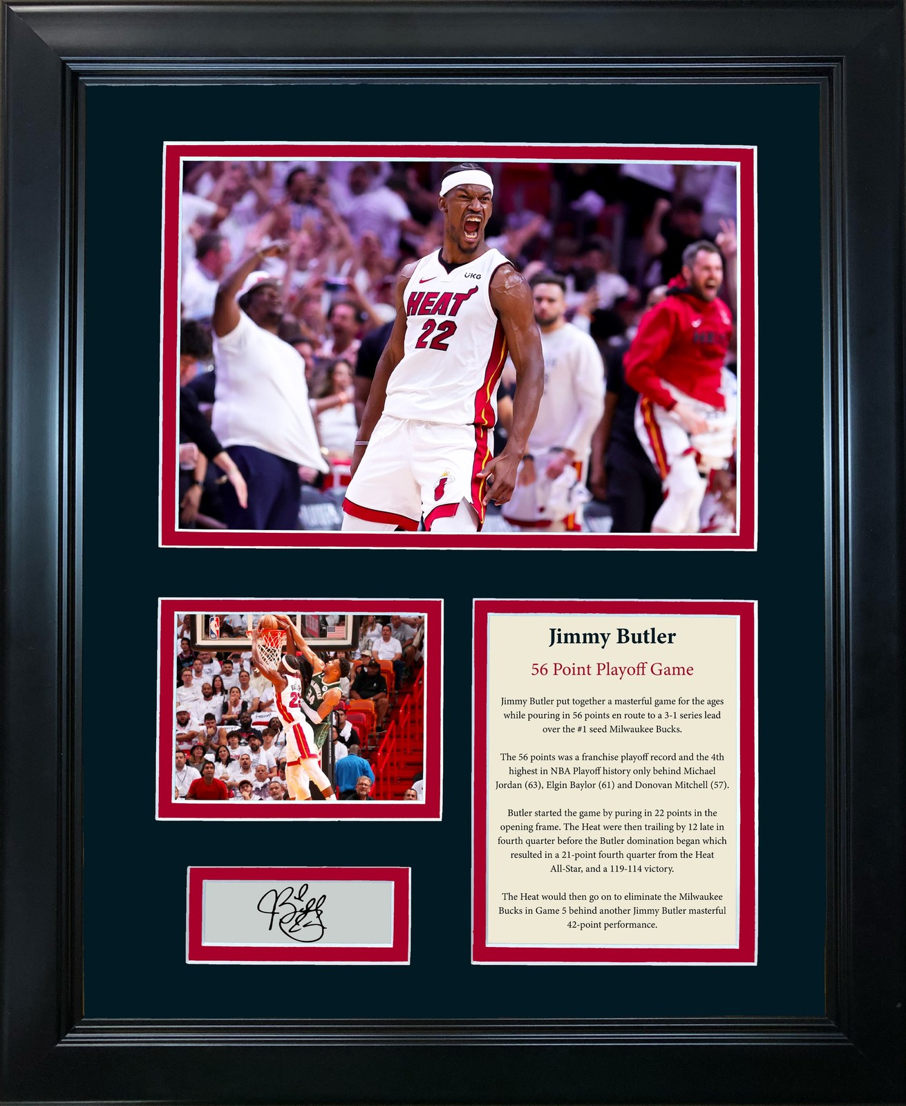 Framed Jimmy Butler 56 Point Playoff Game Facsimile Engraved Auto 12x15 Photo
