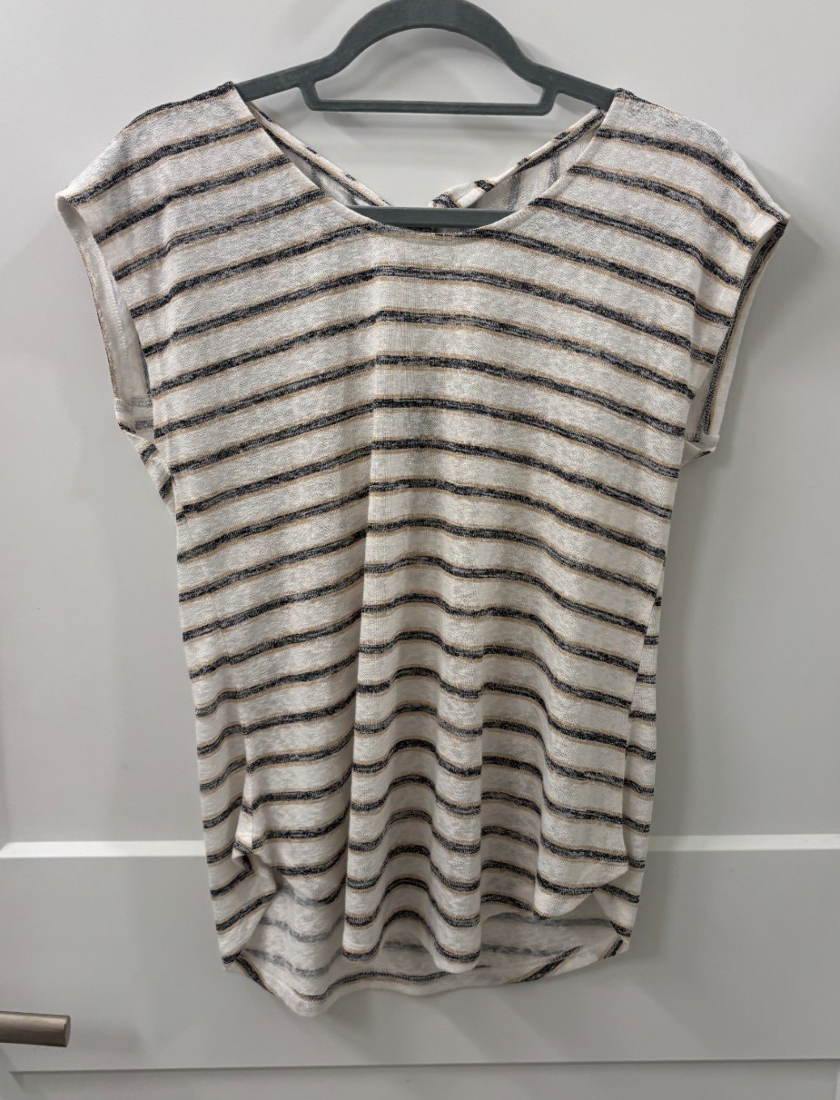 NWT Bobeau Caty Striped Twist Back Knit Top White Navy Taupe Size Medium
