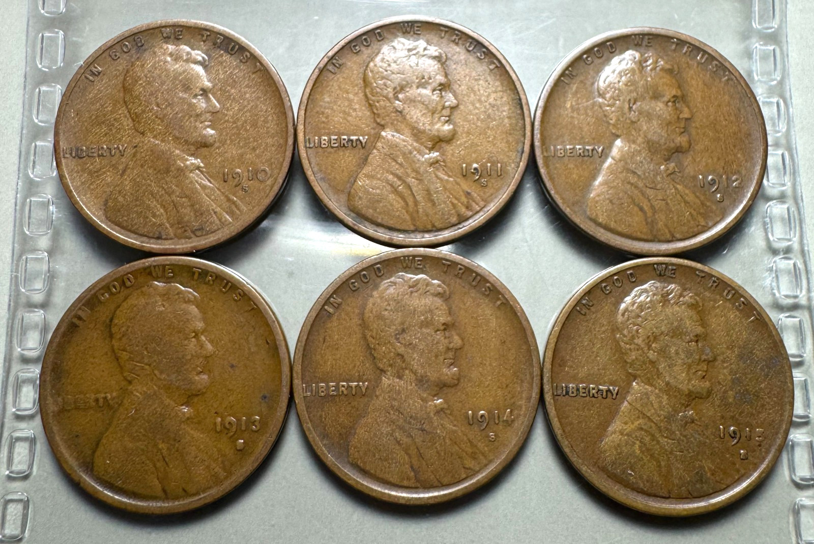 1910-S 1911-S 1912-S 1913-S 1914-S 1915-S Lincoln Wheat Cents - 6 Coins Lot/Set 1910-S 1911-S 1912-S 1913-S 1914-S 1915-S Lincoln Wheat Cents - 6 Coins Lot/Set