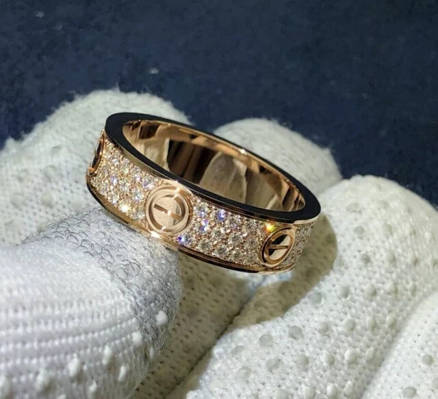 Love Wedding Band Ring 14K Yellow Gold Plated Statement Gifts Simulated Diamond
