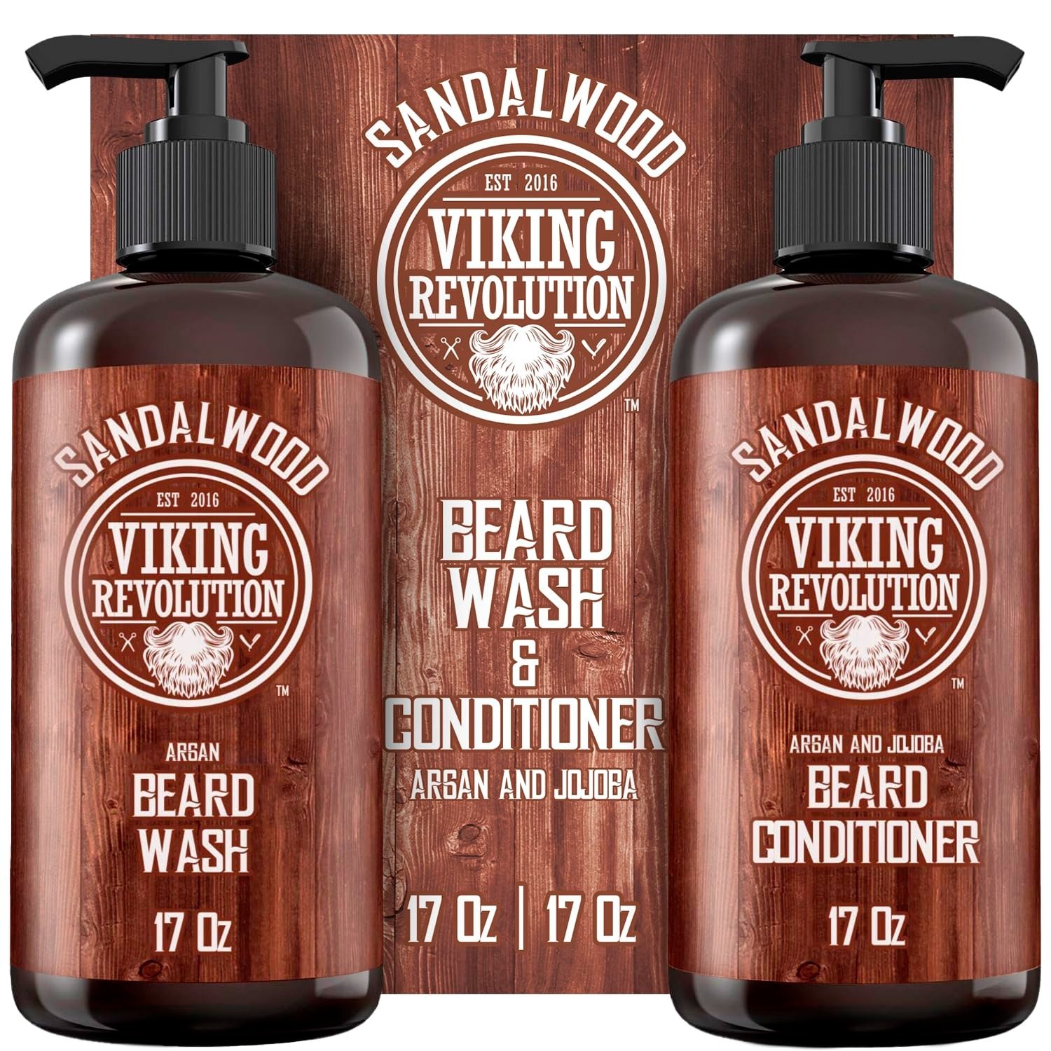 Viking Revolution Beard Wash & Conditioner Set 17oz Sandalwood Argan Jojoba Oils Viking Revolution Beard Wash & Conditioner Set 17oz Sandalwood Argan Jojoba Oils