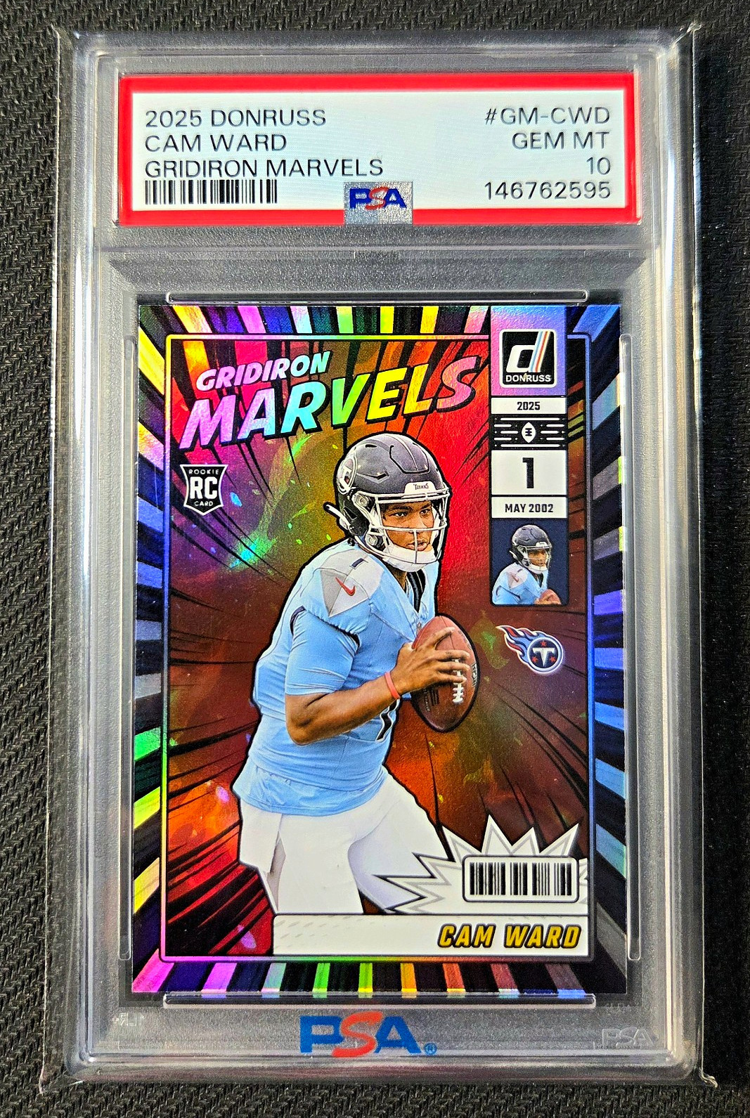 LOW POP 2025 Panini Donruss Gridiron Marvels Cam Ward Rookie RC Case Hit PSA 10