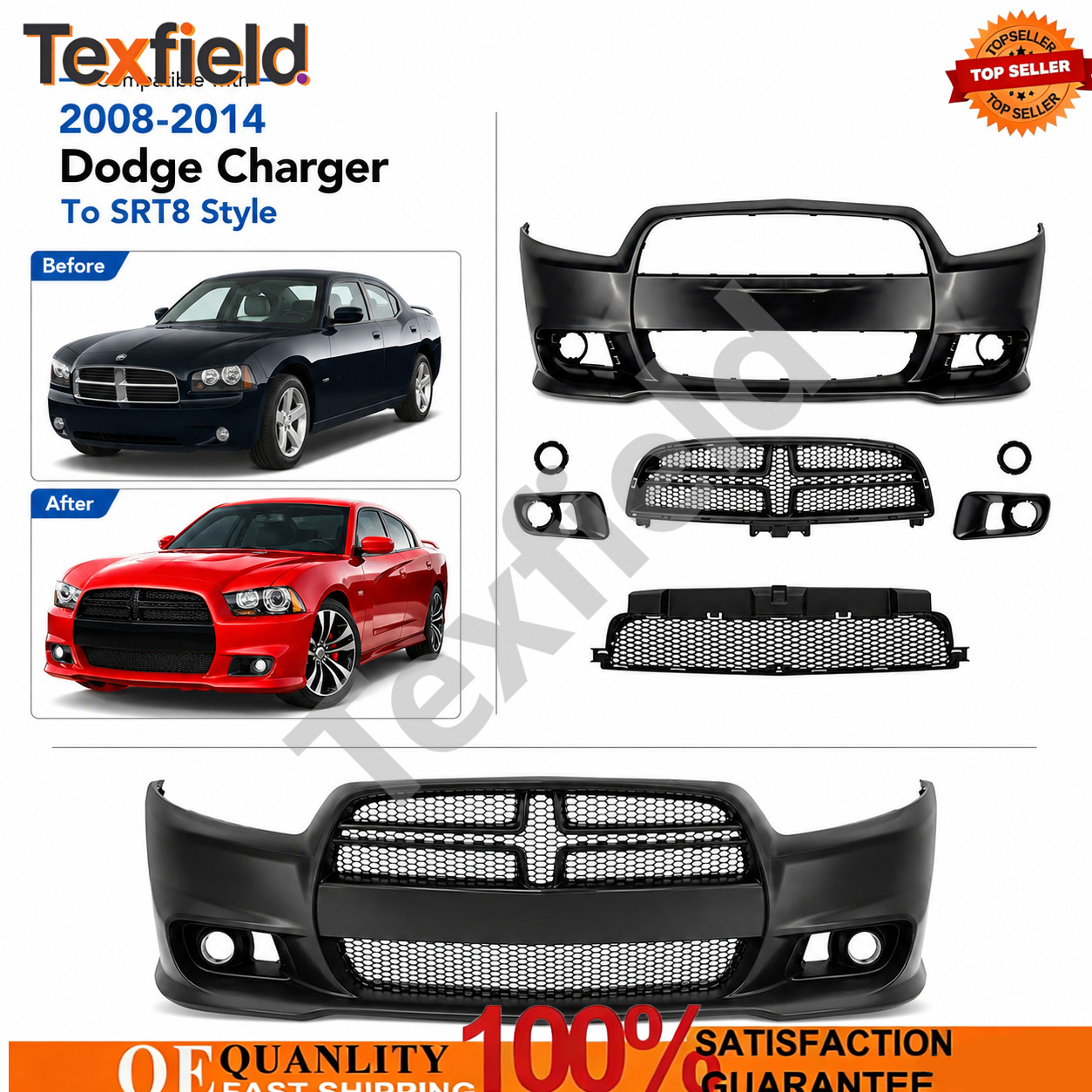 Front New Complete Bumper Cover Fit For 2008-2014 Dodge Charger To SRT8 Style