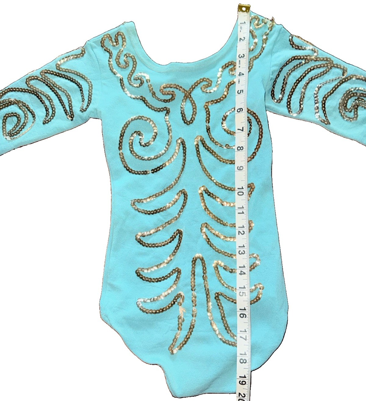 Vintage 50s/60s Skin Tight Aqua Gold Sequin Performance Leotard Showgirl Dance