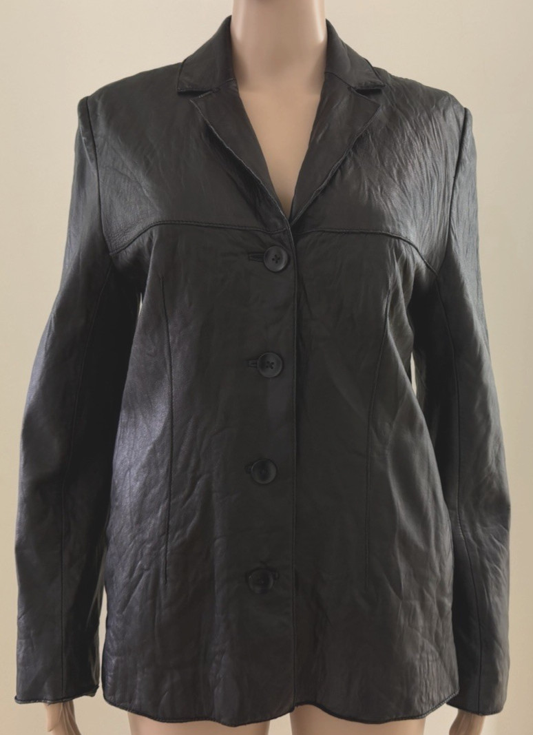 John Carlisle Essentials Vintage Black Lambskin Leather Lined Jacket/Blaze Large