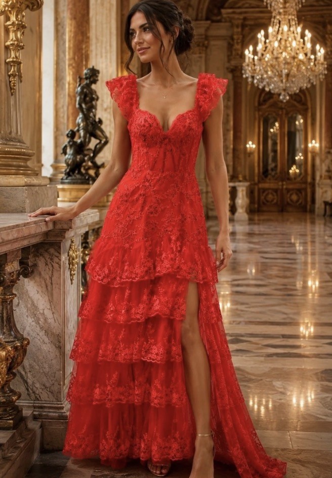 Charming Red Señorita Lace Gown Size Small (US 4–6) ❤️