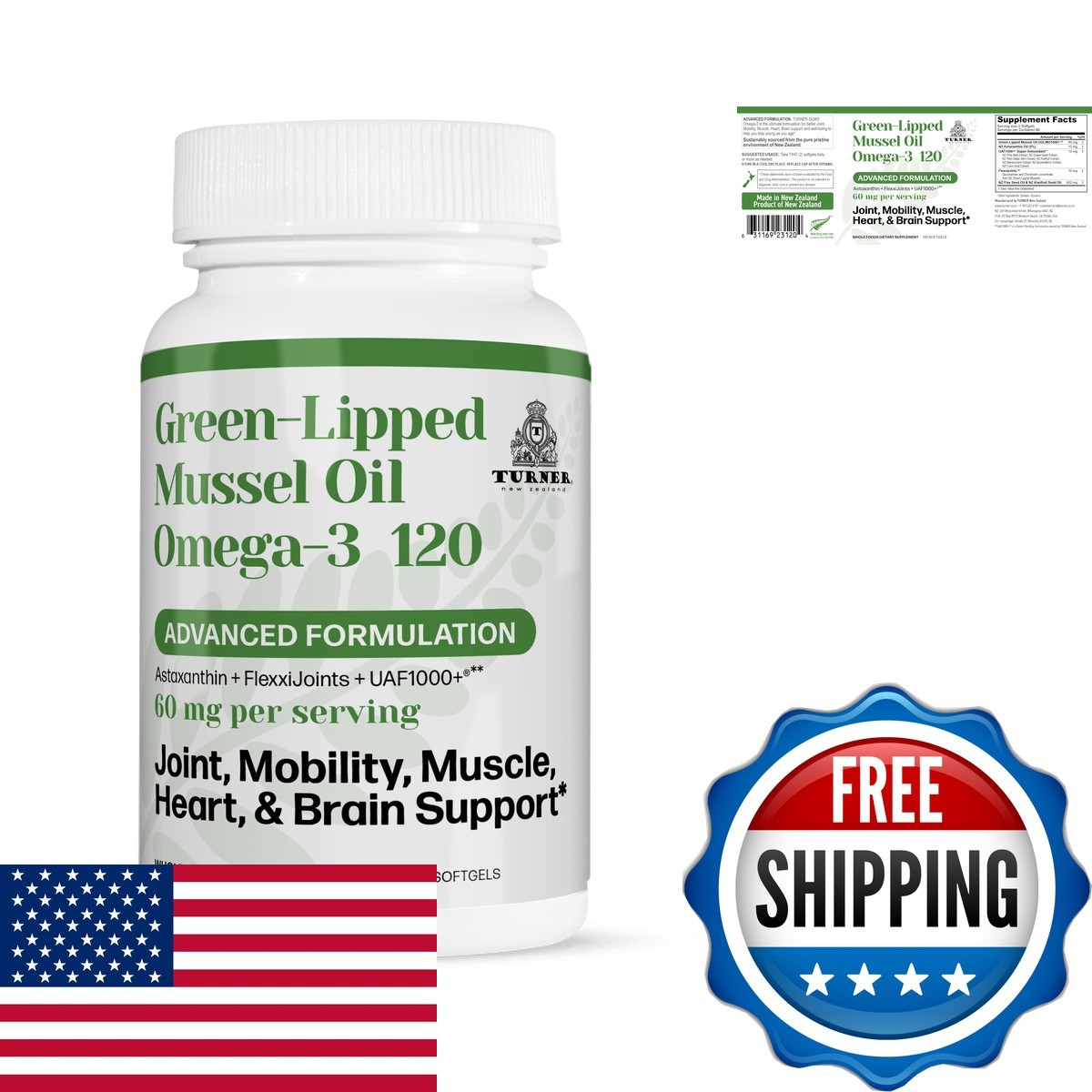 TURNER Zealand Green Lipped Omega-3 Mussel Oil, 53x Higher Potency UAF1000+ TURNER Zealand Green Lipped Omega-3 Mussel Oil, 53x Higher Potency UAF1000+