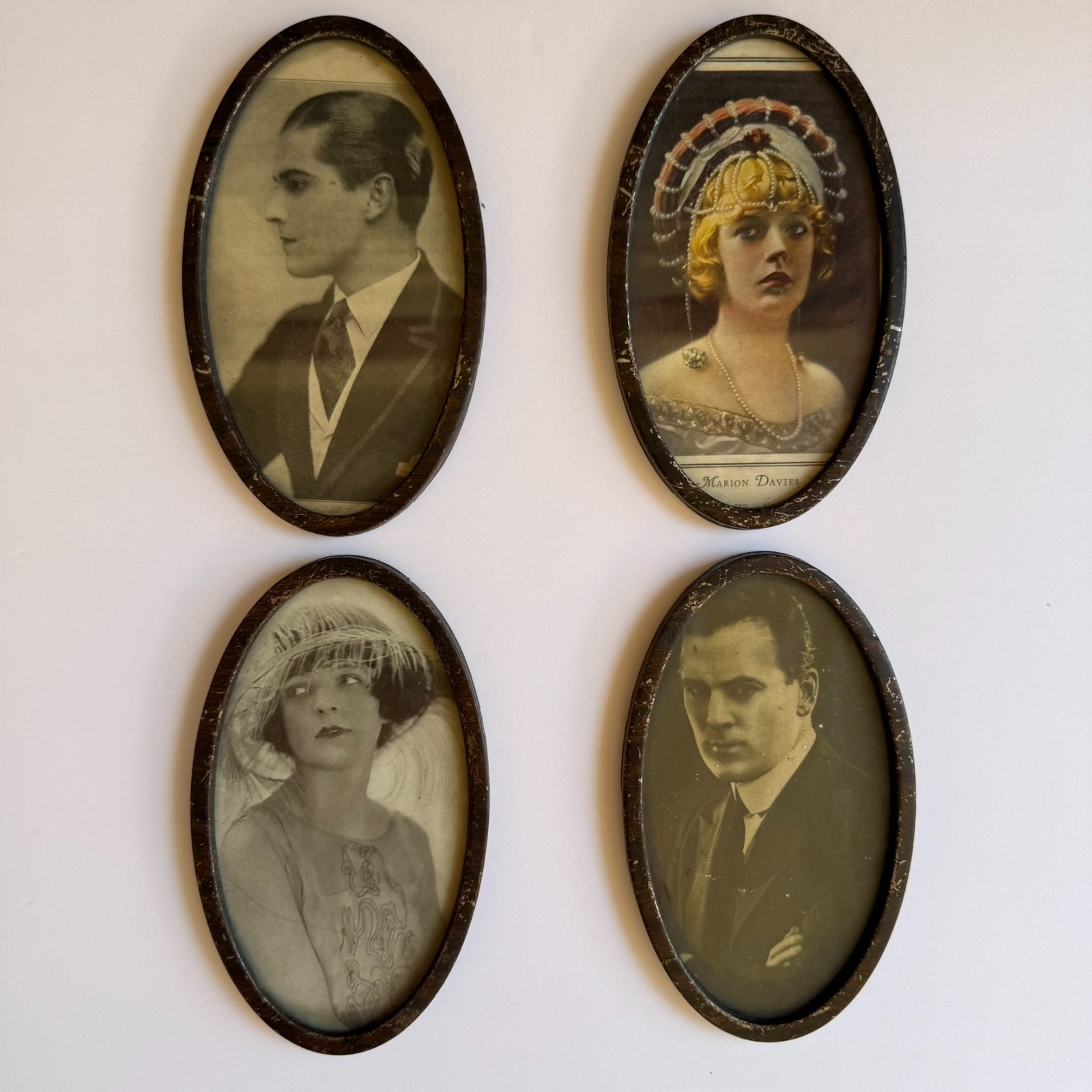 Antique 1920s Marion Davies & other Silent Film Star Prints Set of 4 Tin Frames