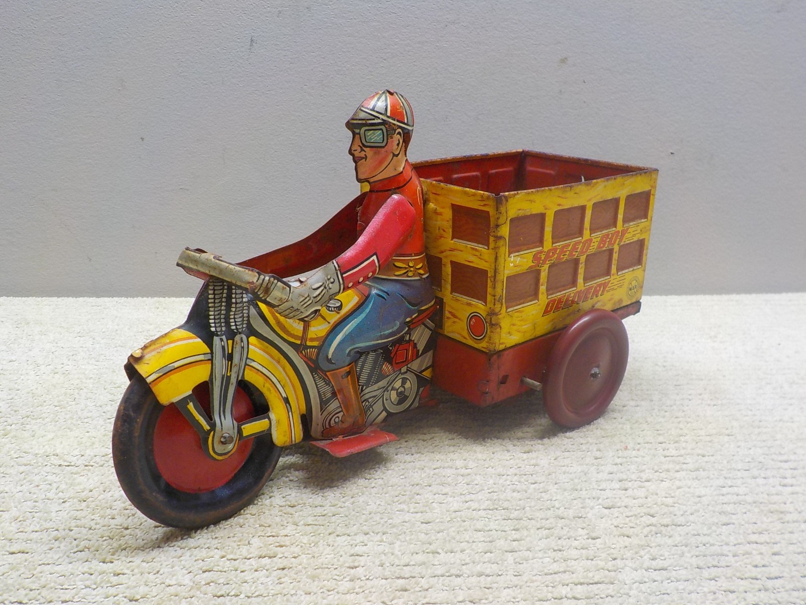 Antique MARX Tin Litho SPEED BOY DELIVERY Toy Motorcycle Antique MARX Tin Litho SPEED BOY DELIVERY Toy Motorcycle