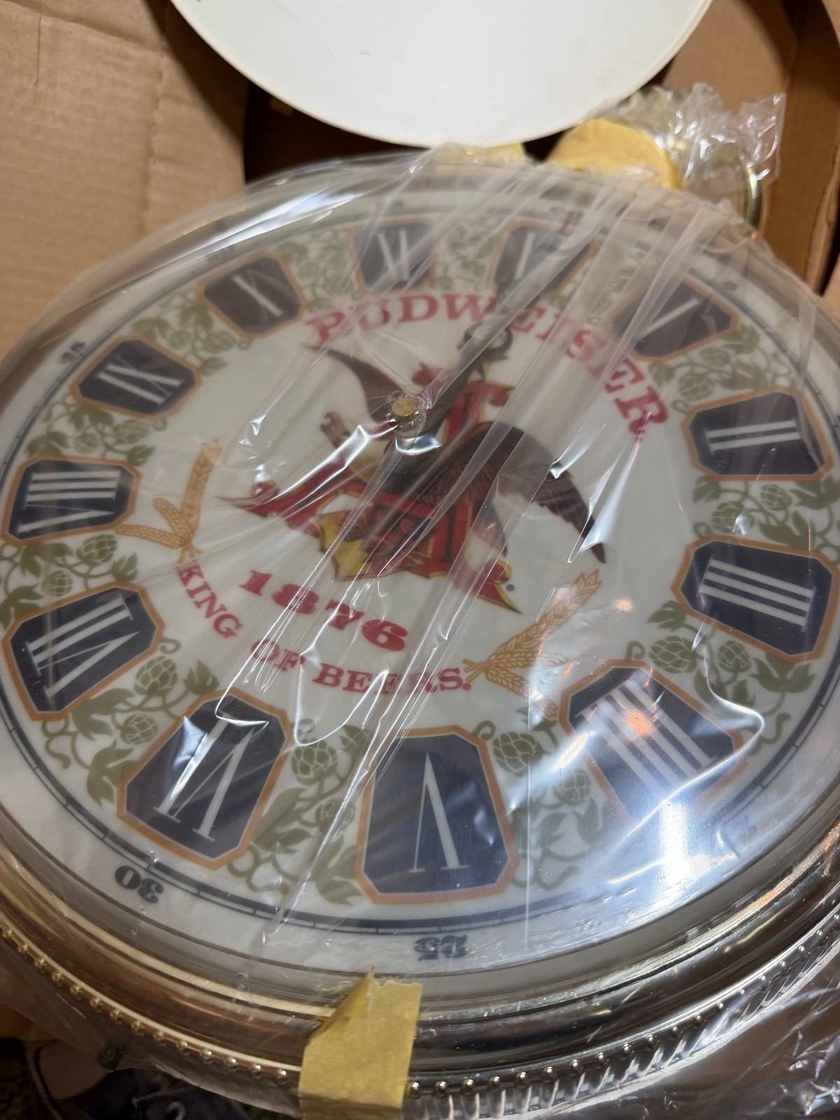 Vtg Budweiser Double Sided Grandfather Watch Lighted Clock Sign NOS Box