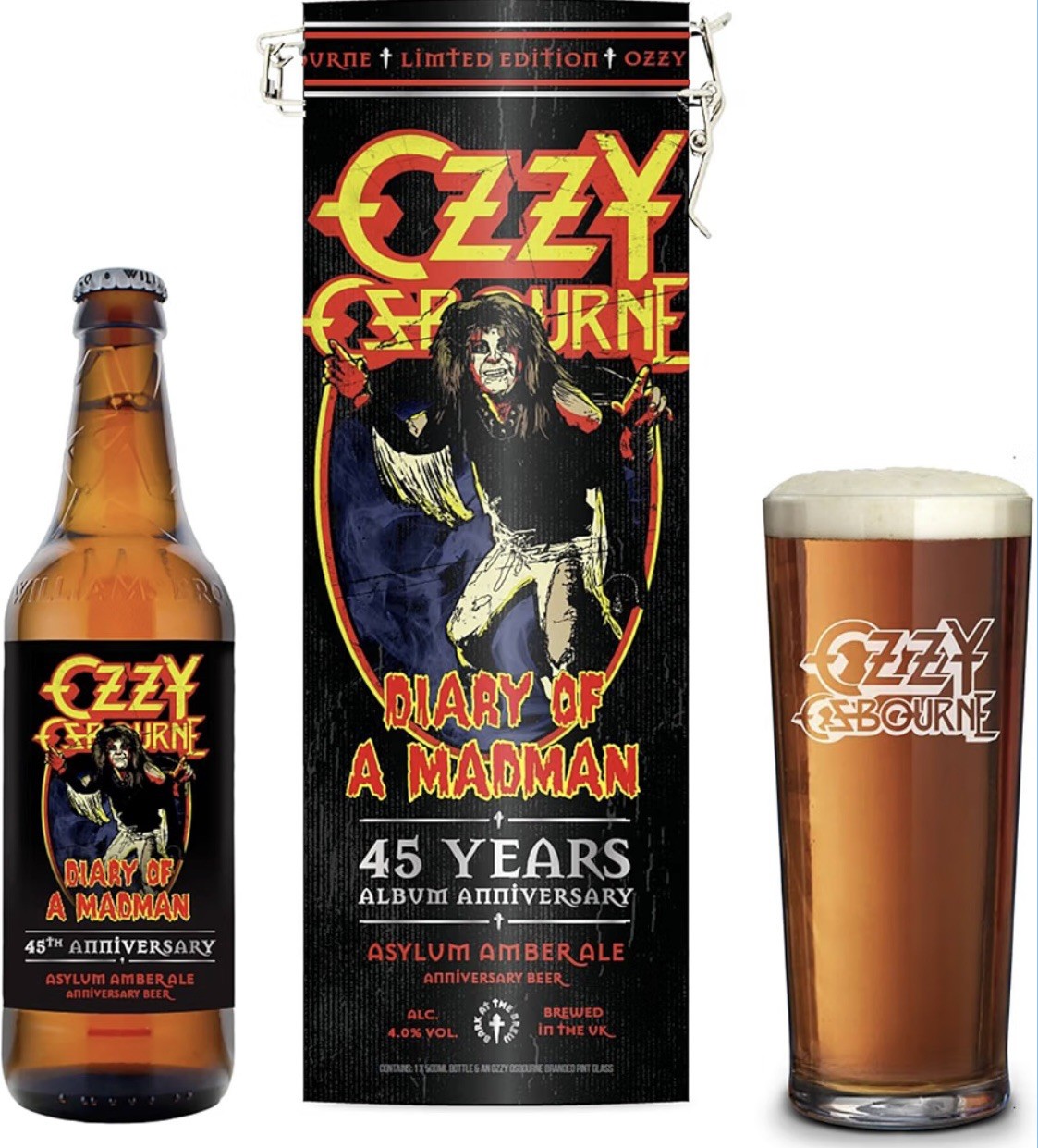 OZZY OSBOURNE collector’s tin , glass and beer bottle OZZY OSBOURNE collector’s tin , glass and beer bottle