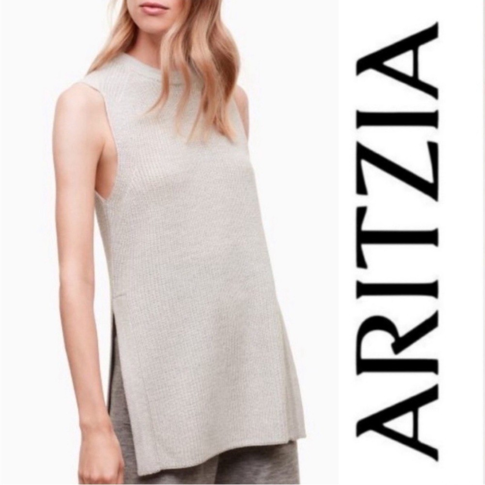 Wilfred Aritzia Palmier 100% Wool Sleeveless Tunic XS Grey Quiet Luxury Knitwear