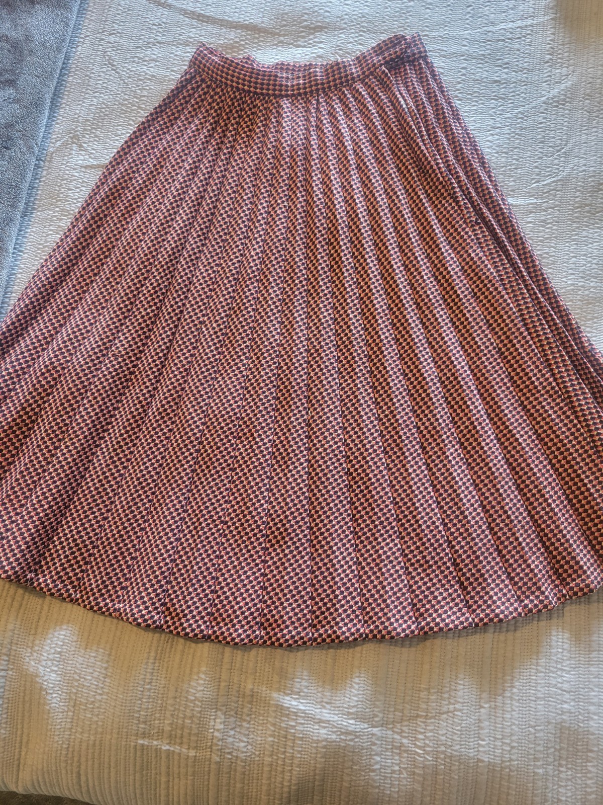 VINTAGE 1960S 1970S RED WHITE BLUE  CHECKERED PLEATED WOOL SCHOOLGIRL SKIRT XS