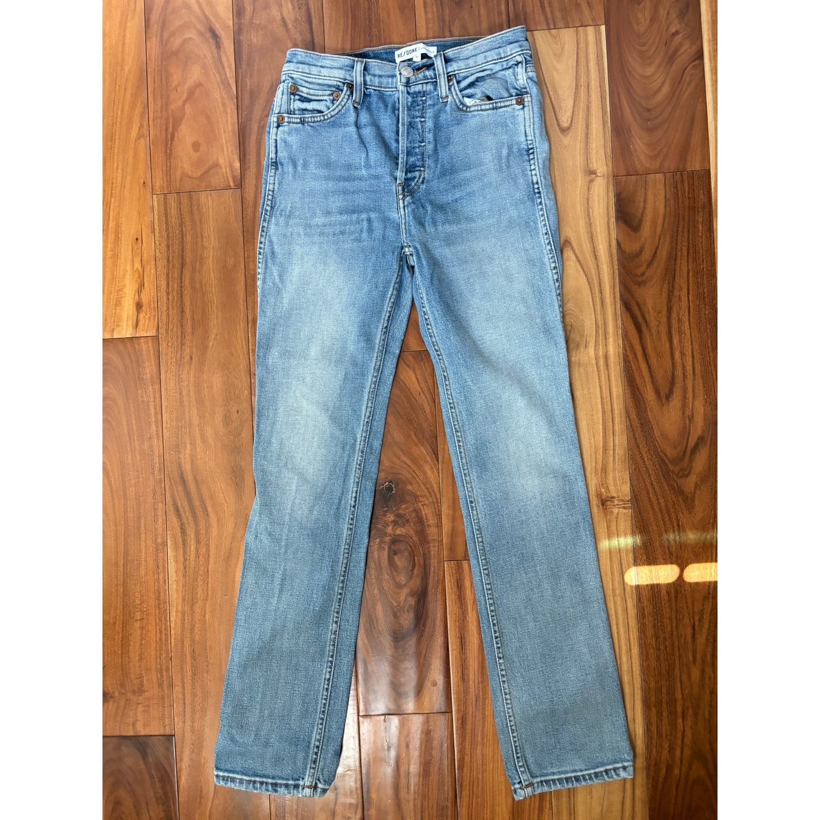 Re/Done Originals Slim Straight Jeans 25 Light Wash High Rise