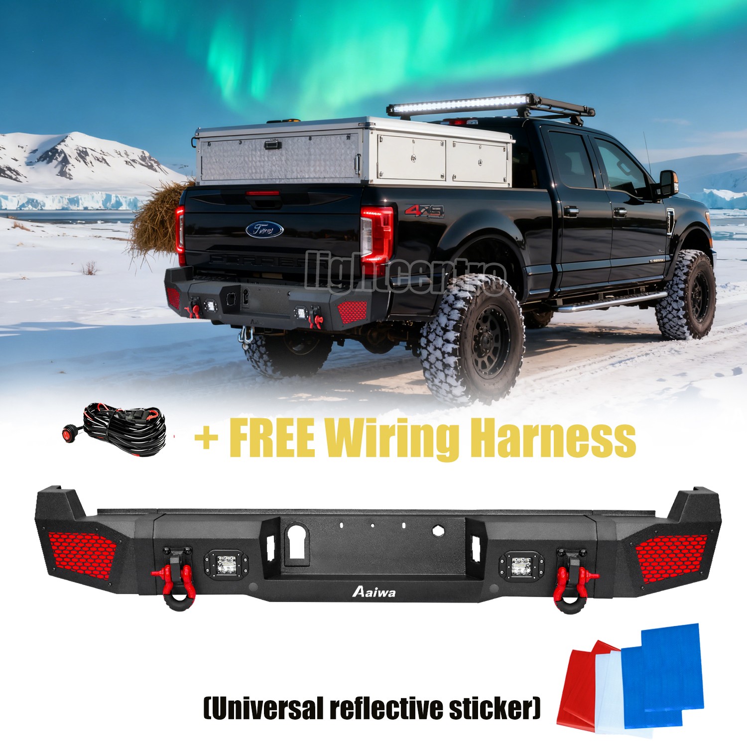 For 2017-2022 F250 F350 F450 Aaiwa New Steel Rear Bumper w/LED Lights and Wiring