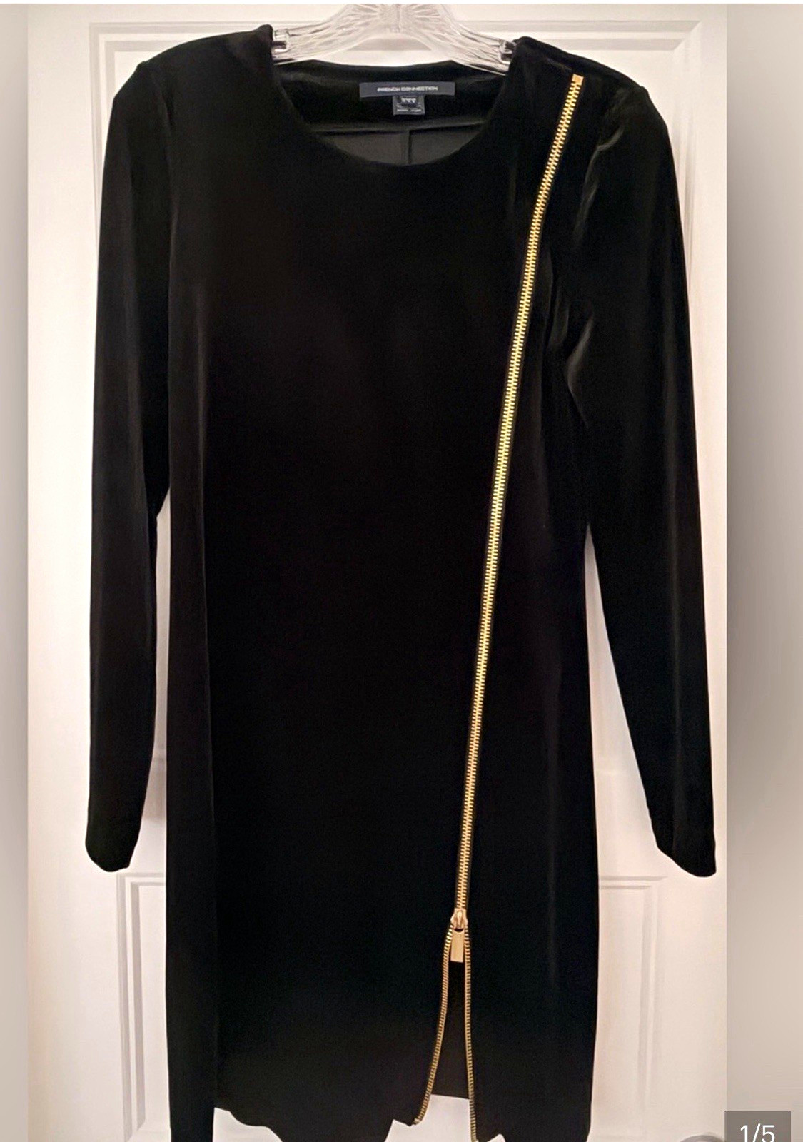 French Connection Women\'s Black Knee-Length Shift Dress Long Sleeve Zip Size 12