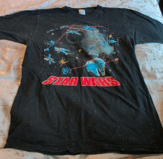 Original 1970\'s, 80\'s, 90\'s Star Wars Death Star T-shirt Glitter Splatter XL VTG