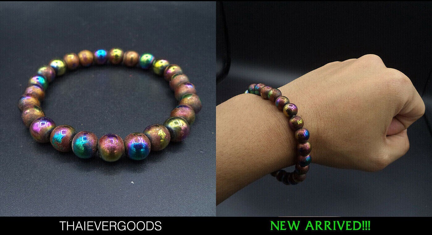 BRACELET LEKLAI MAGNETIC RAINBOW COVER GOLD SHEET UMKRUM THAI AMULET POWERFUL