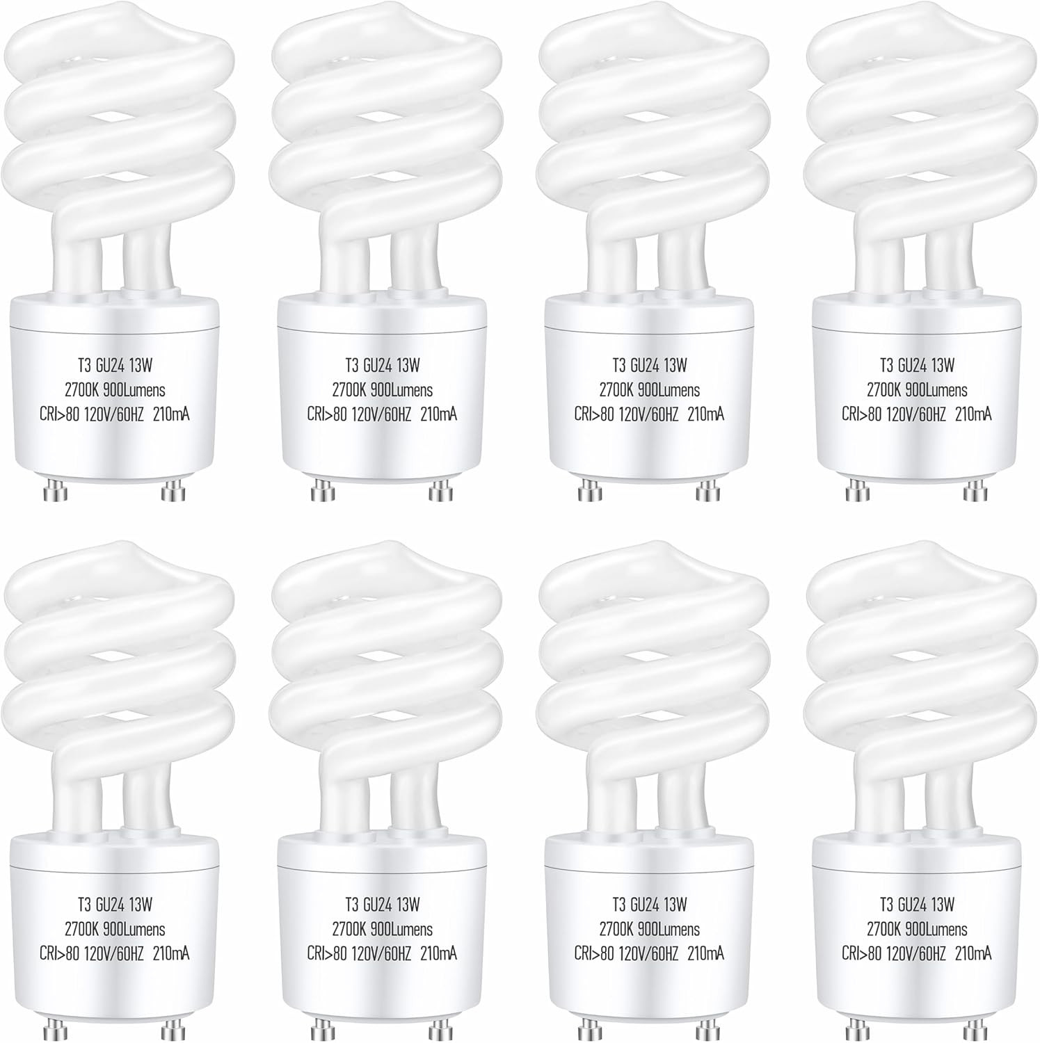 GU24 13Watt 2700K 900Lm CFL Light Bulbs, T3 Spiral Gu24 Base 2 Prong Soft White GU24 13Watt 2700K 900Lm CFL Light Bulbs, T3 Spiral Gu24 Base 2 Prong Soft White