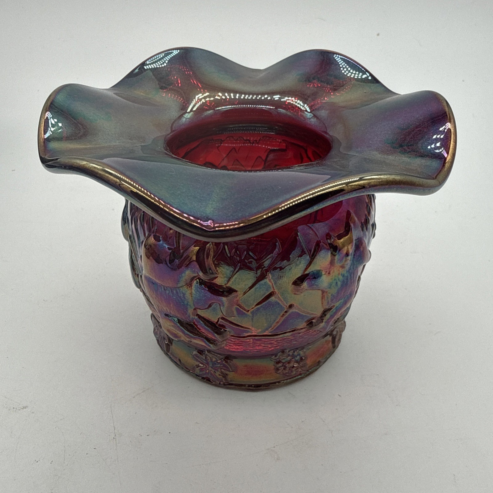 1982 Red Carnival Glass ICGA Frolicking Bears Spittoon Fenton Limited Ed 550 1982 Red Carnival Glass ICGA Frolicking Bears Spittoon Fenton Limited Ed 550