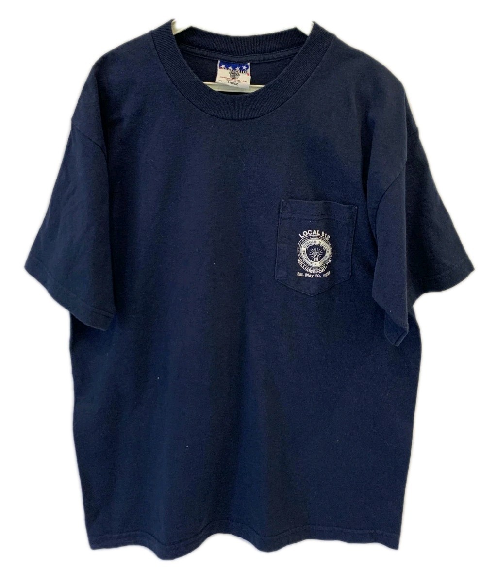 Vtg IBEW Local Union 812 Williamsport PA T Shirt L Navy Blue Pocket USA Made #80