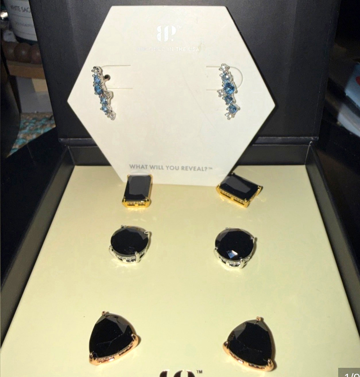 Vines of Sparkle London blue topaz 925 Sterling Silver, black onyx 4 pairs