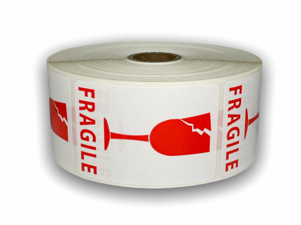 2x3-inch Fragile w/ Cracked Glass Labels (Wh/Rd) Adhesive Stickers 9RLS of 300EA