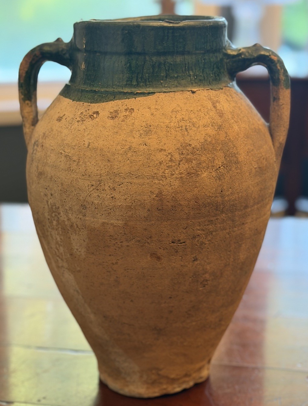 Antique Turkish Konya Terracotta Olive Jar Amphora Green Glazed Pot 19thC
