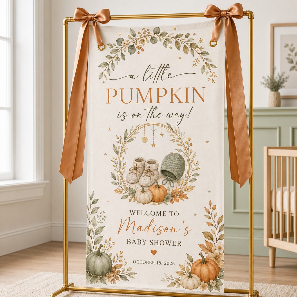 Welcome Sign Little Pumpkin Cotton Linen Backdrop Fall Shower Decor