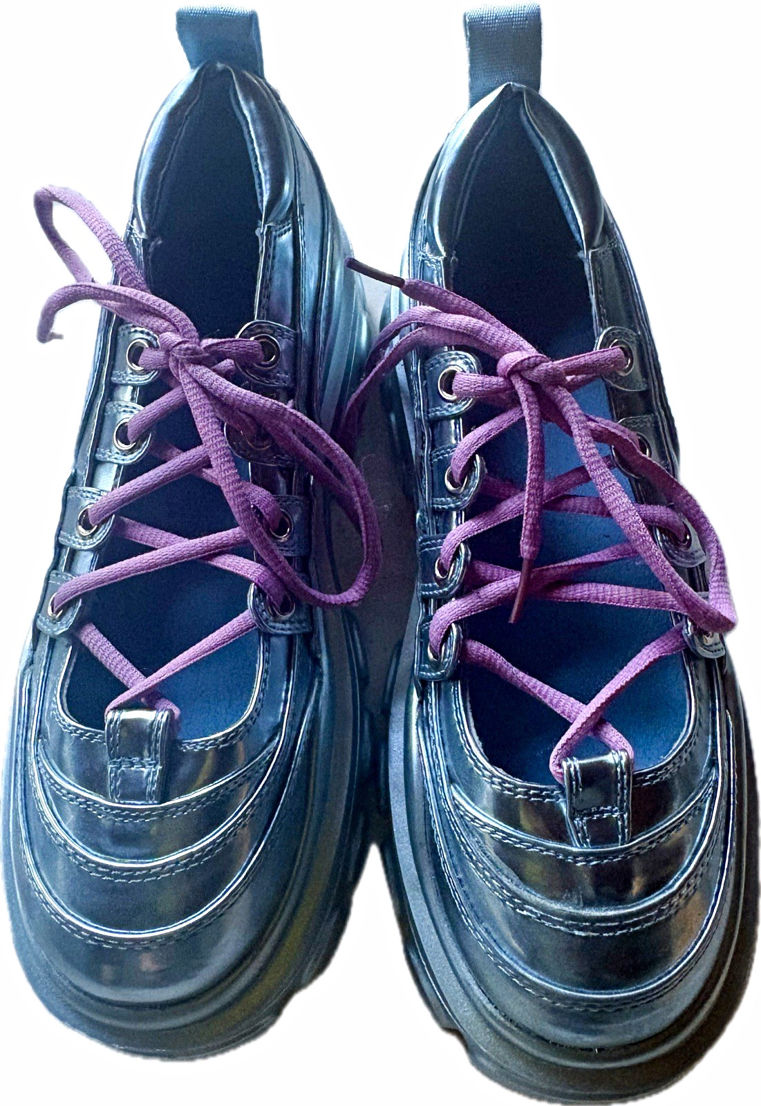 Current Mood Silver Low Top Platform Sneakers Lace-Up w/ Purple Laces