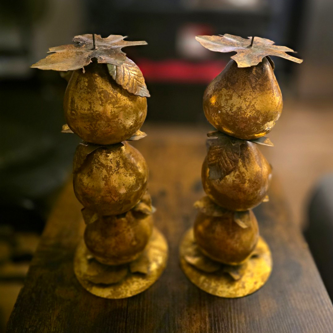 Vintage Dept 56 Gilded Gold Pear Candleholder Set Trio Stack Holiday Fall Decor Vintage Dept 56 Gilded Gold Pear Candleholder Set Trio Stack Holiday Fall Decor